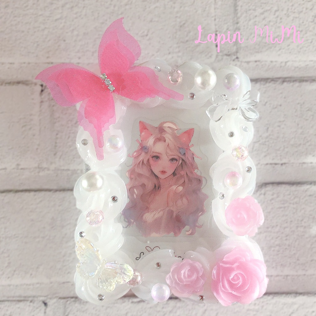 ホイップデコ 硬質トレカケース チェキ ピンク 蝶 薔薇 クリア パール ふんわり かわいいケース