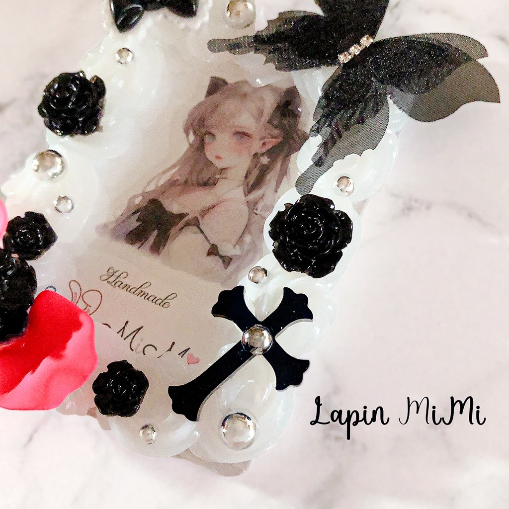 ホイップデコ 硬質トレカケース チェキ 黒 ピンク シルバー ゴシック 十字架 リボン ケース