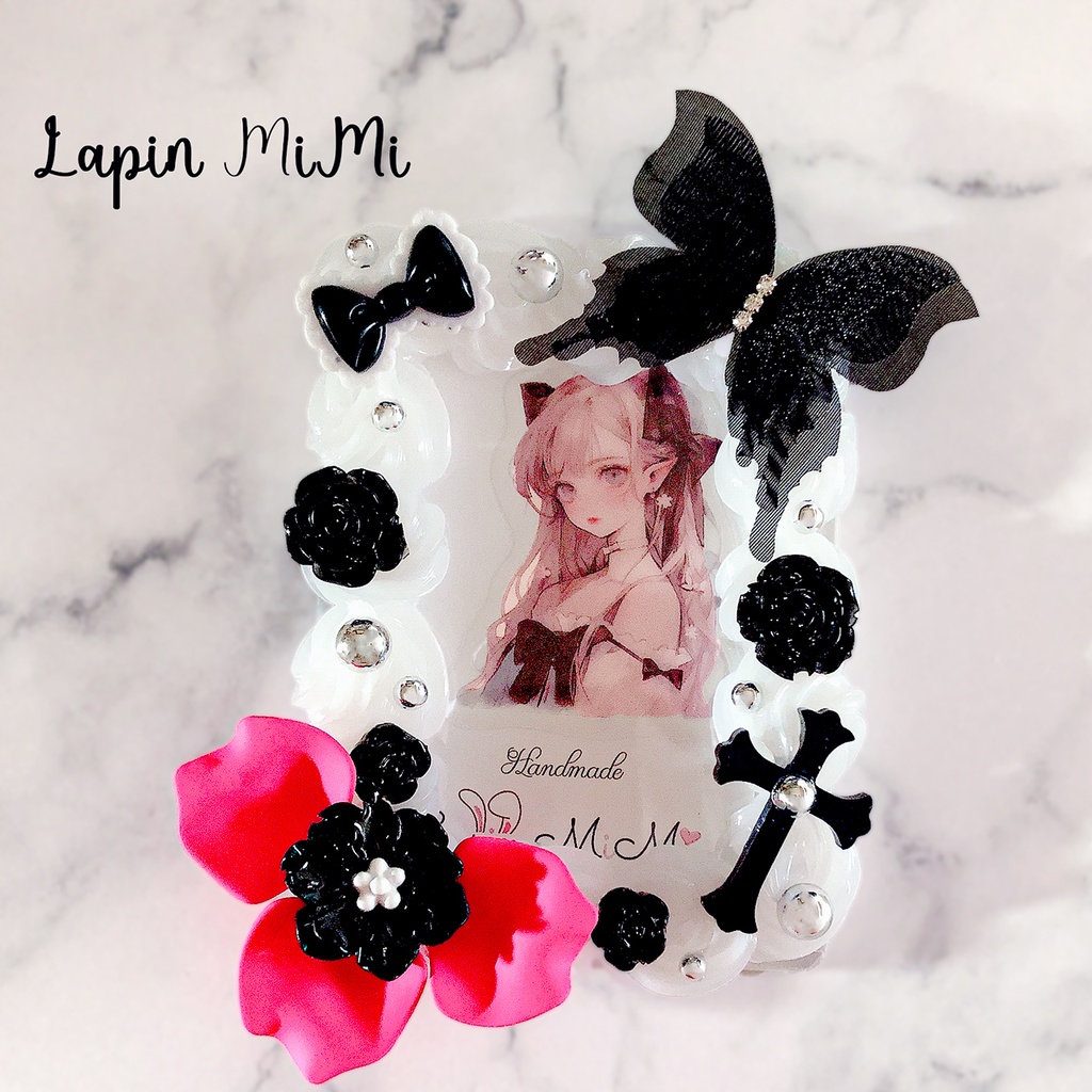 ホイップデコ 硬質トレカケース チェキ 黒 ピンク シルバー ゴシック 十字架 リボン ケース