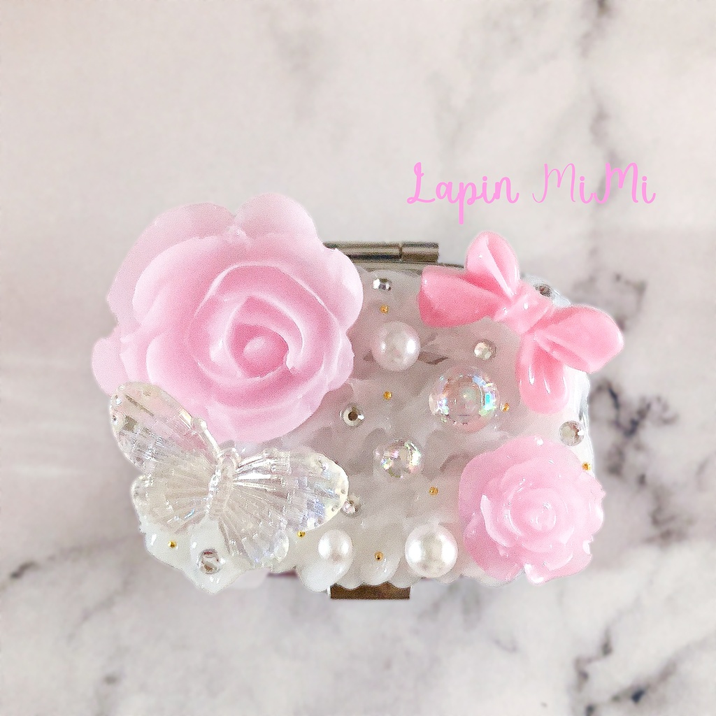 ホイップデコ ピルケース ピンク 薔薇 ミラー付き リボン 蝶 大人可愛い ケース