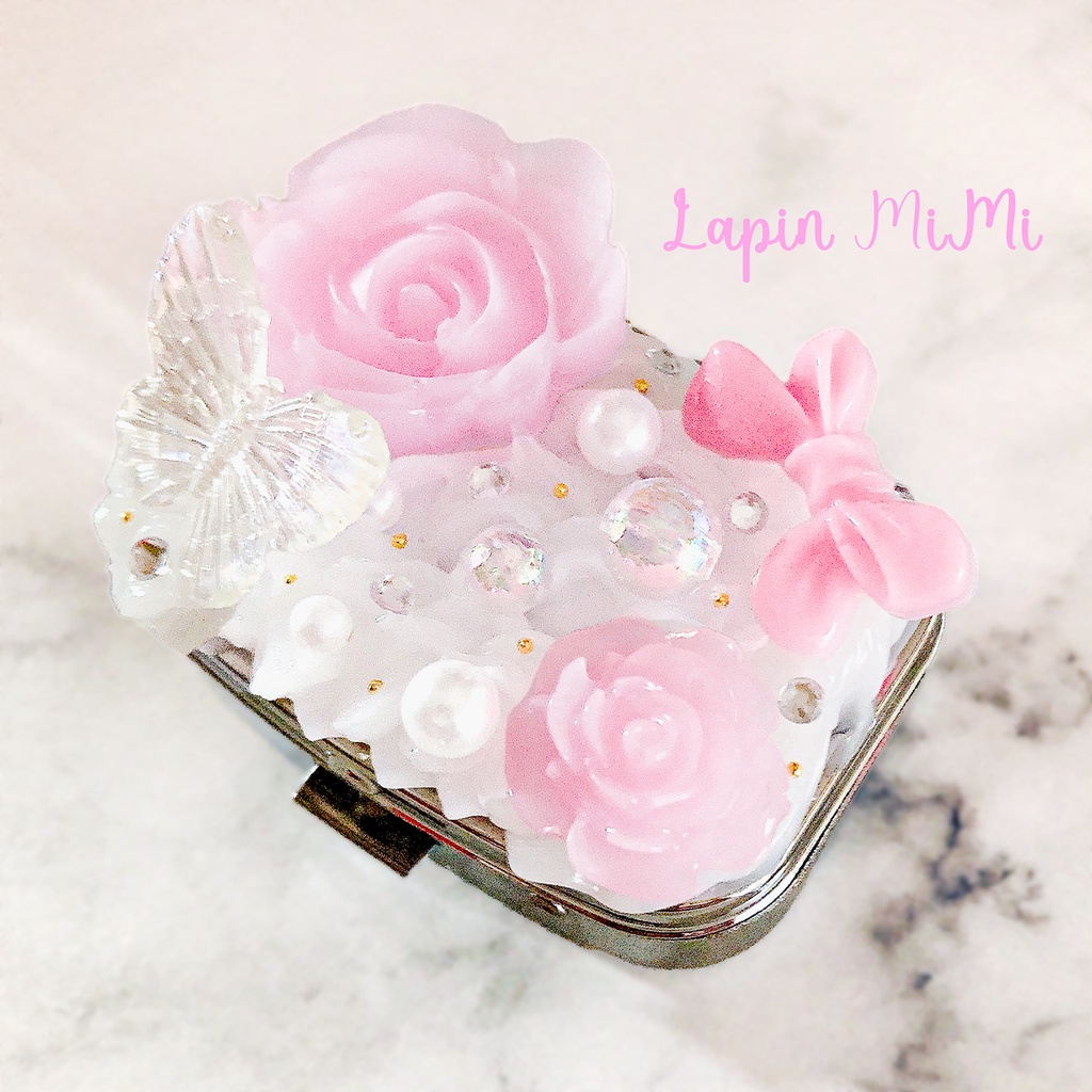 ホイップデコ ピルケース ピンク 薔薇 ミラー付き リボン 蝶 大人可愛い ケース