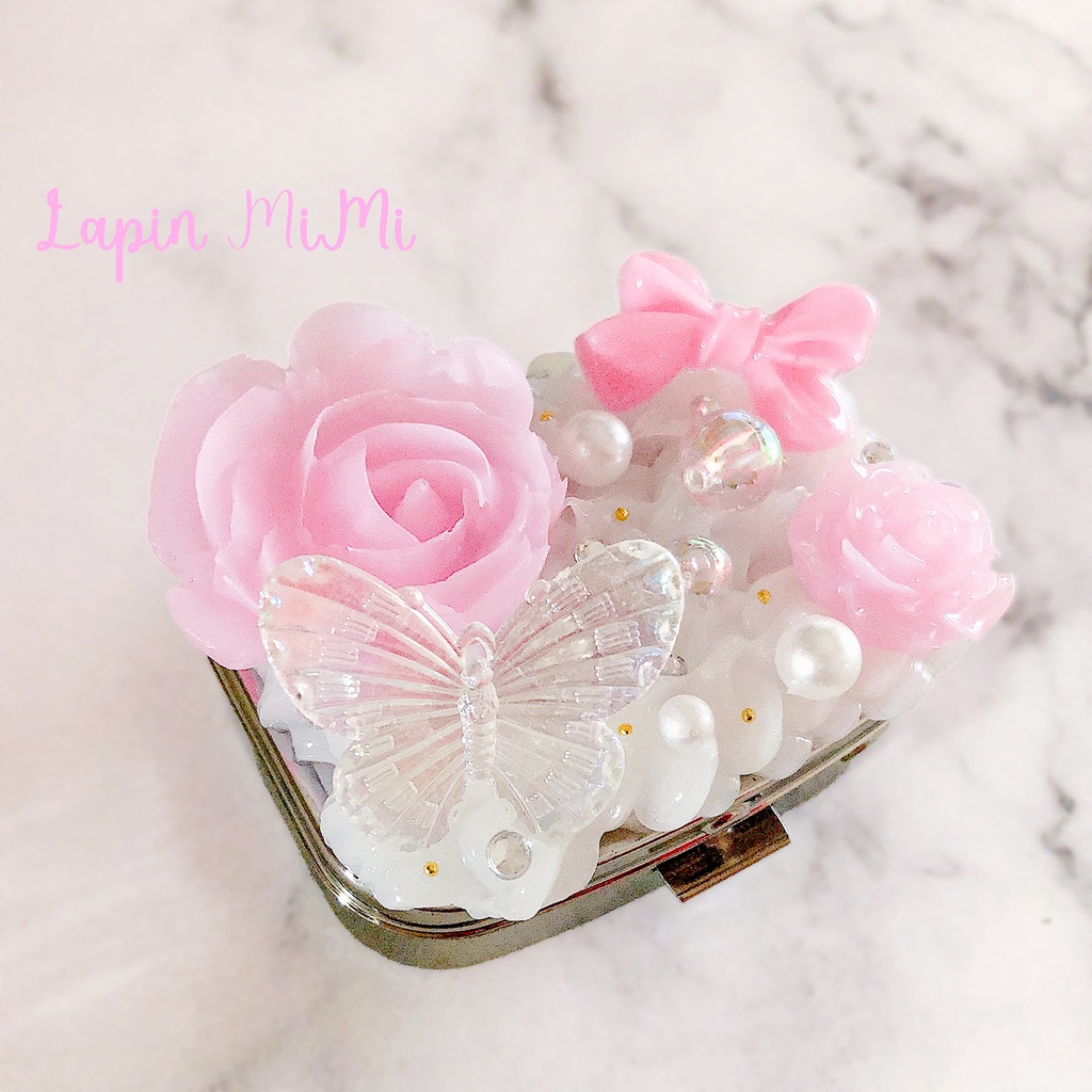 ホイップデコ ピルケース ピンク 薔薇 ミラー付き リボン 蝶 大人可愛い ケース