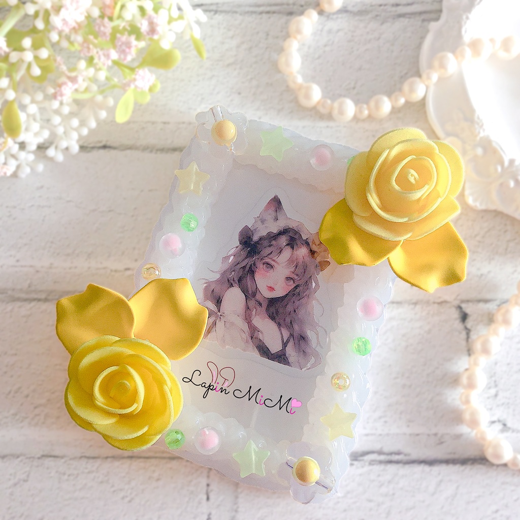 イエロー ホイップデコ 硬質トレカケース チェキ 薔薇 ポップ カラフル ケース