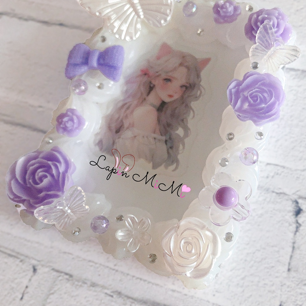 パープル ホイップデコ 硬質トレカケース チェキ 蝶 薔薇 クリア きれいな ケース