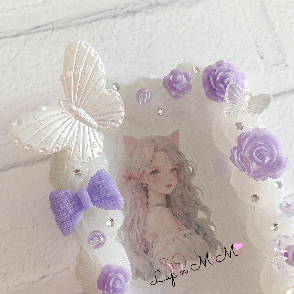 パープル ホイップデコ 硬質トレカケース チェキ 蝶 薔薇 クリア きれいな ケース