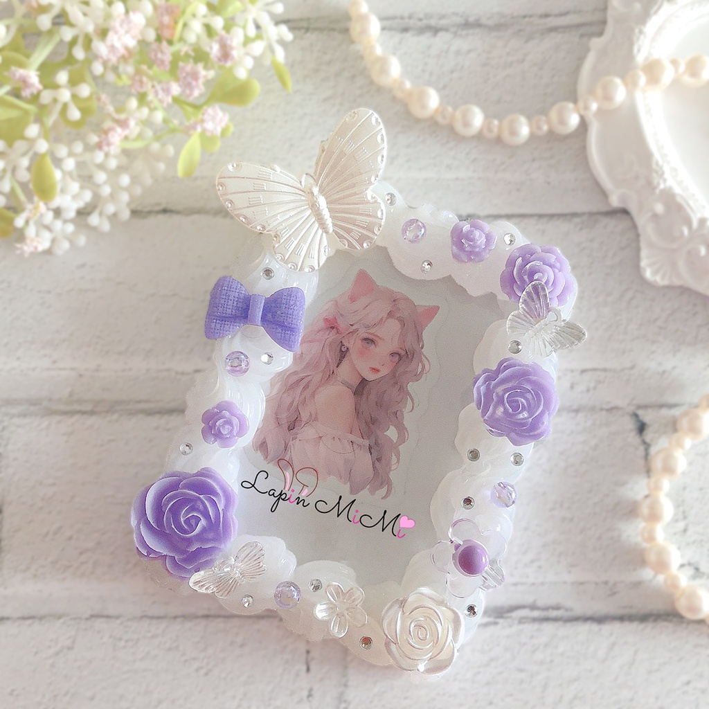 パープル ホイップデコ 硬質トレカケース チェキ 蝶 薔薇 クリア きれいな ケース