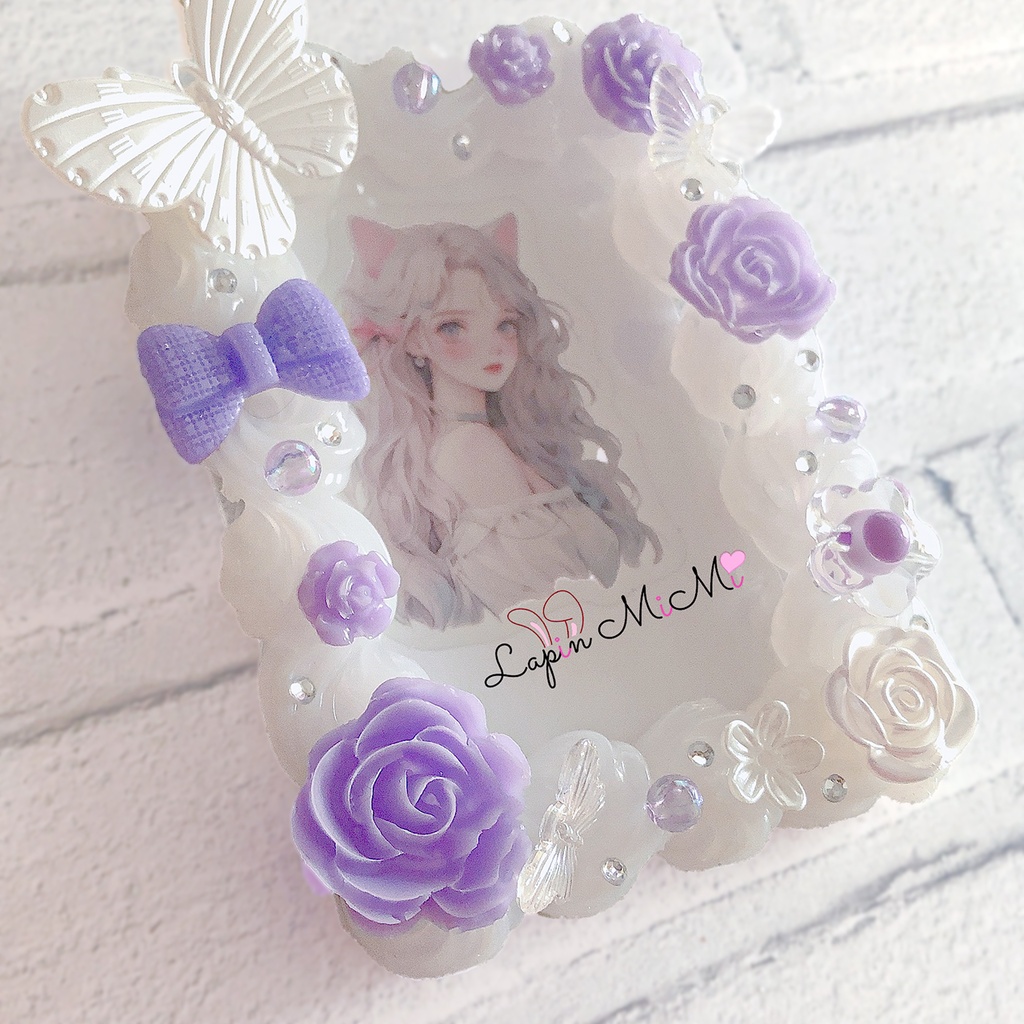 パープル ホイップデコ 硬質トレカケース チェキ 蝶 薔薇 クリア きれいな ケース