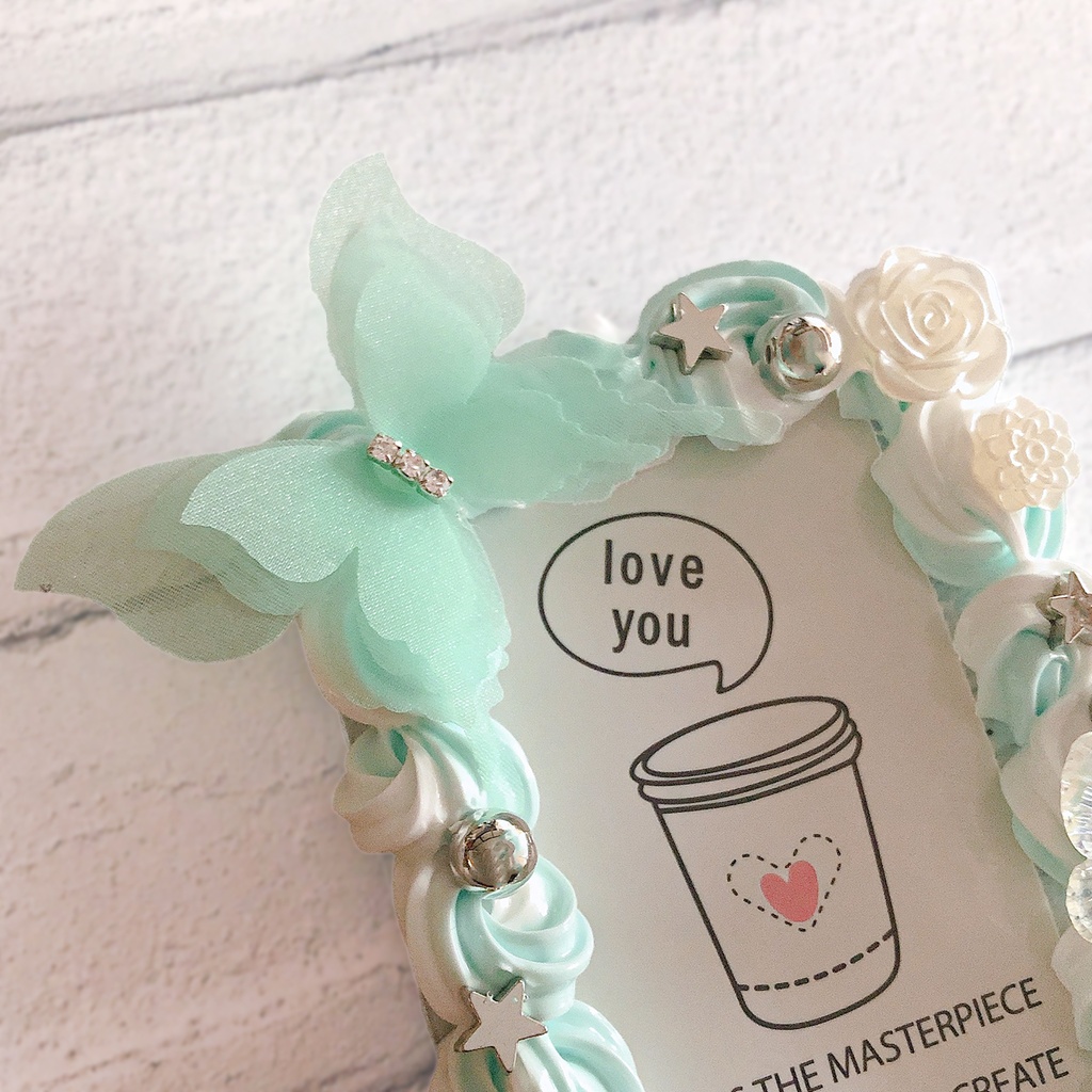 ツートン ホイップデコ 硬質 トレカケース チェキ 水色 白 ミックス 蝶 薔薇 ふんわり かわいい ケース