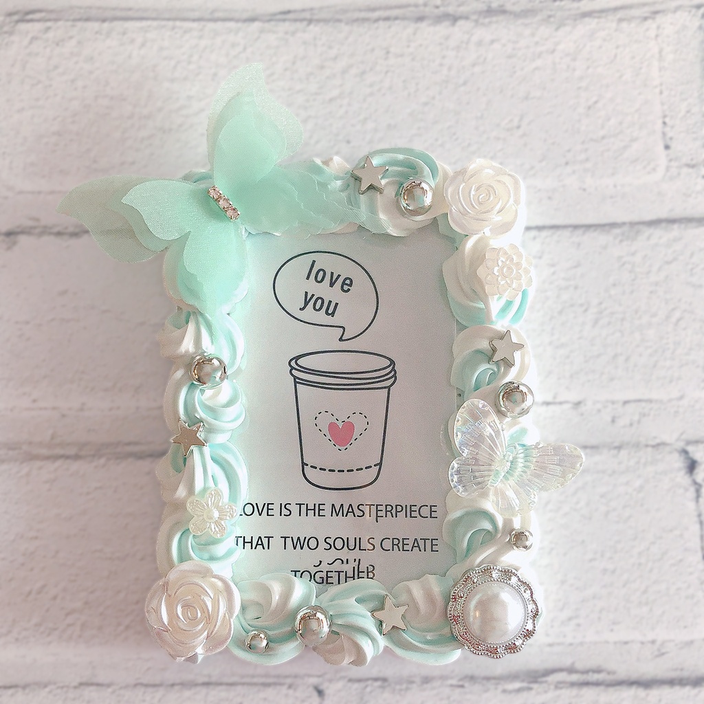 ツートン ホイップデコ 硬質 トレカケース チェキ 水色 白 ミックス 蝶 薔薇 ふんわり かわいい ケース