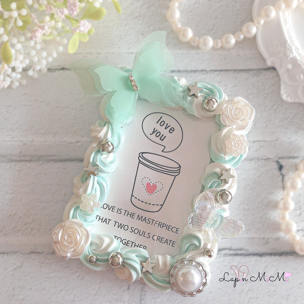 ツートン ホイップデコ 硬質 トレカケース チェキ 水色 白 ミックス 蝶 薔薇 ふんわり かわいい ケース