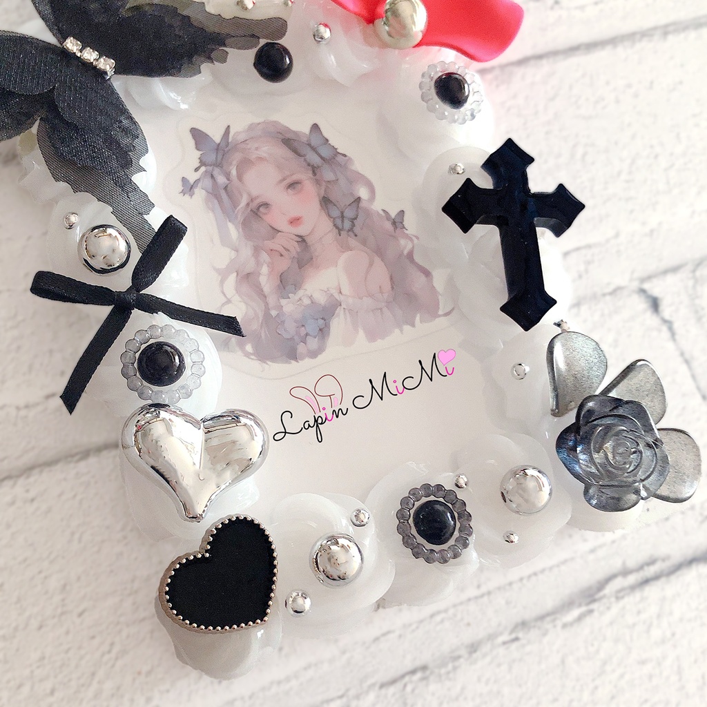 ホイップデコ 硬質トレカケース チェキ 黒 ピンク シルバー ゴシック 十字架 リボン ケース