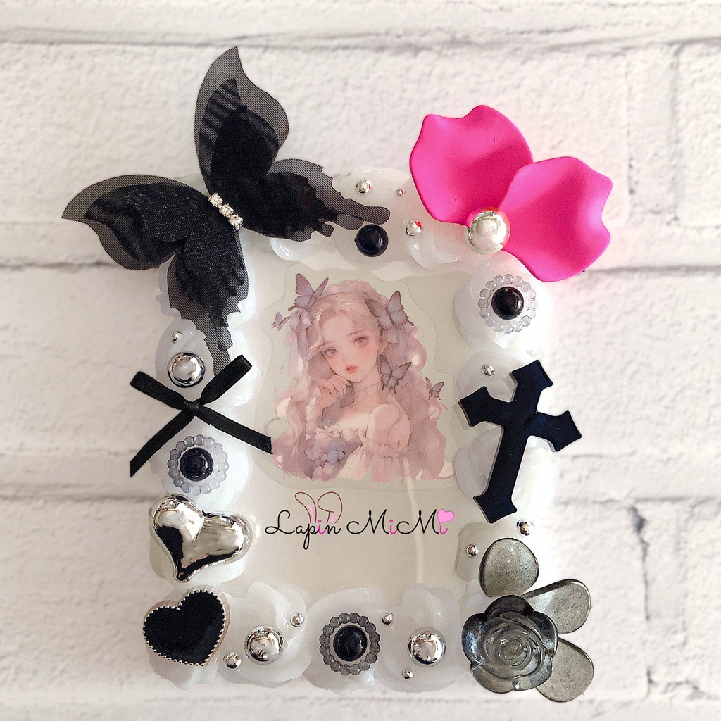 ホイップデコ 硬質トレカケース チェキ 黒 ピンク シルバー ゴシック 十字架 リボン ケース