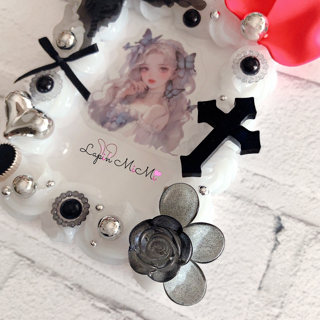 ホイップデコ 硬質トレカケース チェキ 黒 ピンク シルバー ゴシック 十字架 リボン ケース