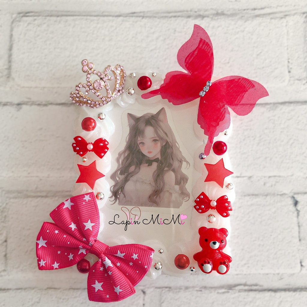 赤 キラキラ ジルコニア ティアラ ホイップデコ 硬質トレカケース リボン くま ポップ ケース