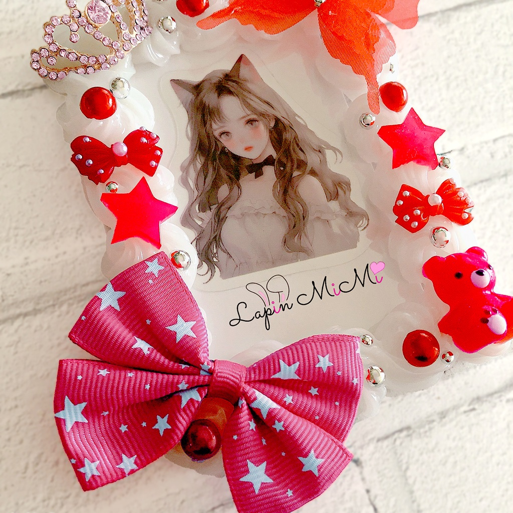 赤 キラキラ ジルコニア ティアラ ホイップデコ 硬質トレカケース リボン くま ポップ ケース