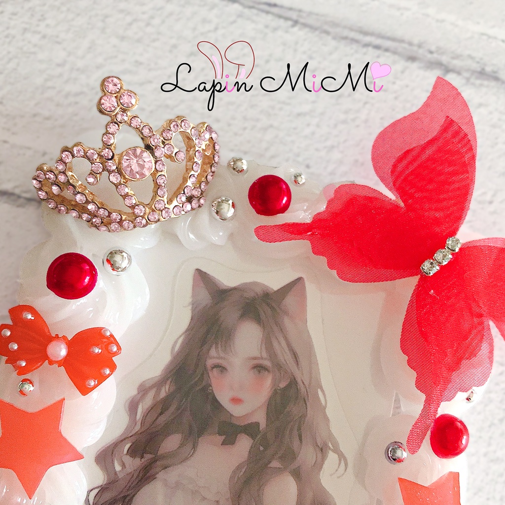 赤 キラキラ ジルコニア ティアラ ホイップデコ 硬質トレカケース リボン くま ポップ ケース