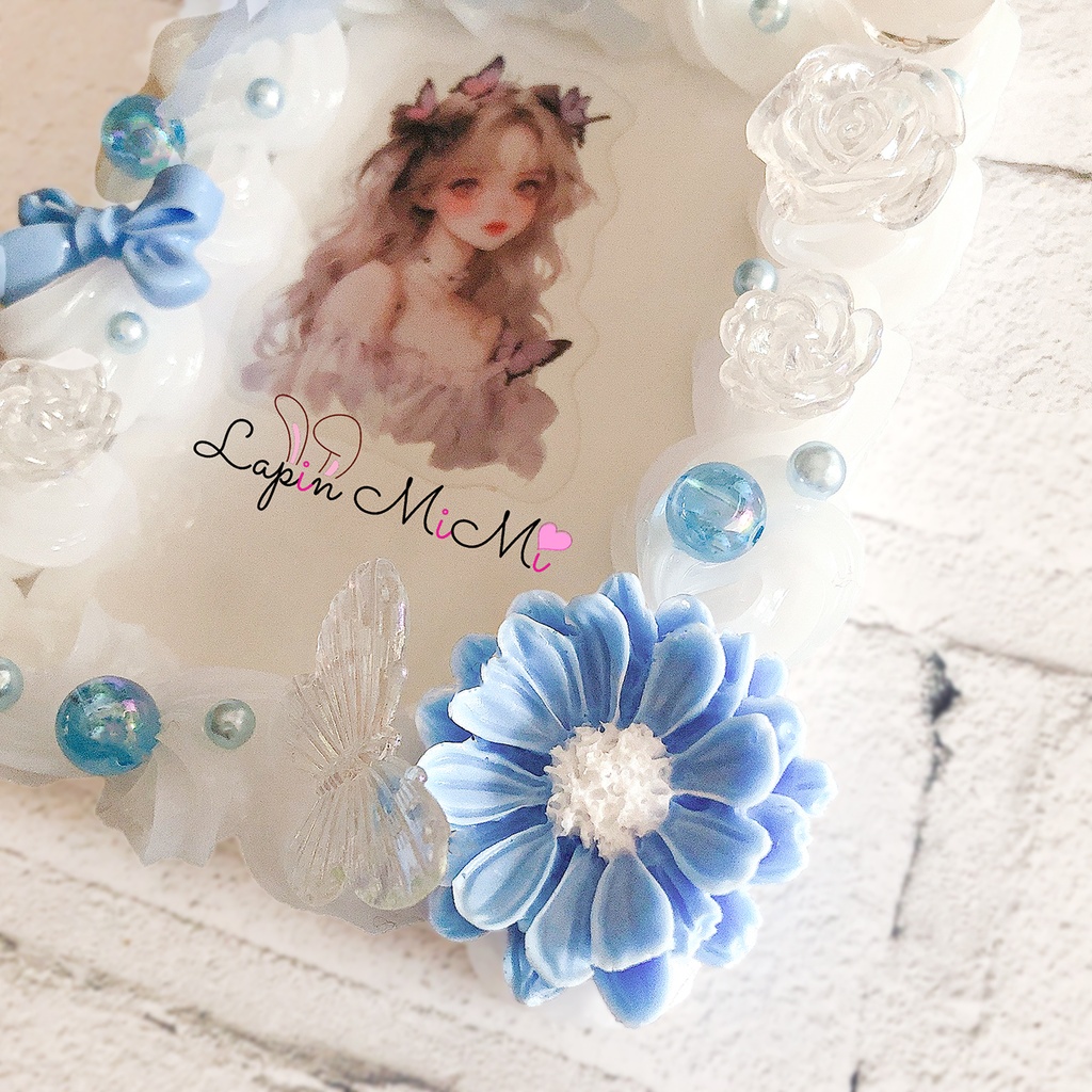 ブルー ホイップデコ 硬質トレカケース チェキ 蝶 花 薔薇 クリア きれいめ ケース