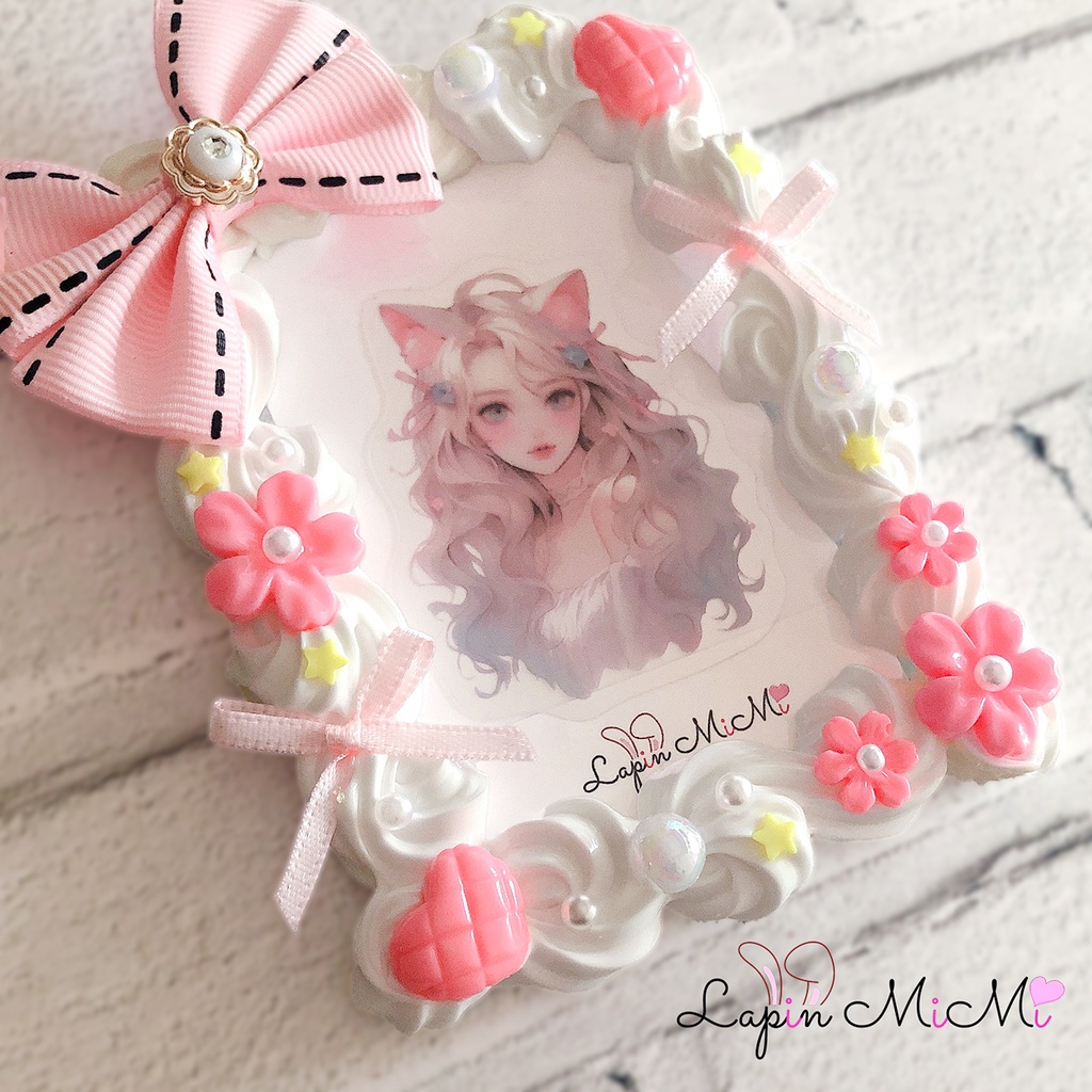 ビッグリボン ピンク ホイップデコ 硬質トレカケース チェキ 花 ふんわり かわいい ケース 白