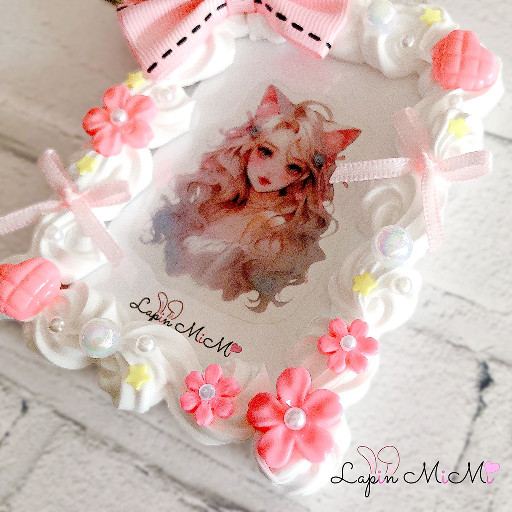 ビッグリボン ピンク ホイップデコ 硬質トレカケース チェキ 花 ふんわり かわいい ケース 白