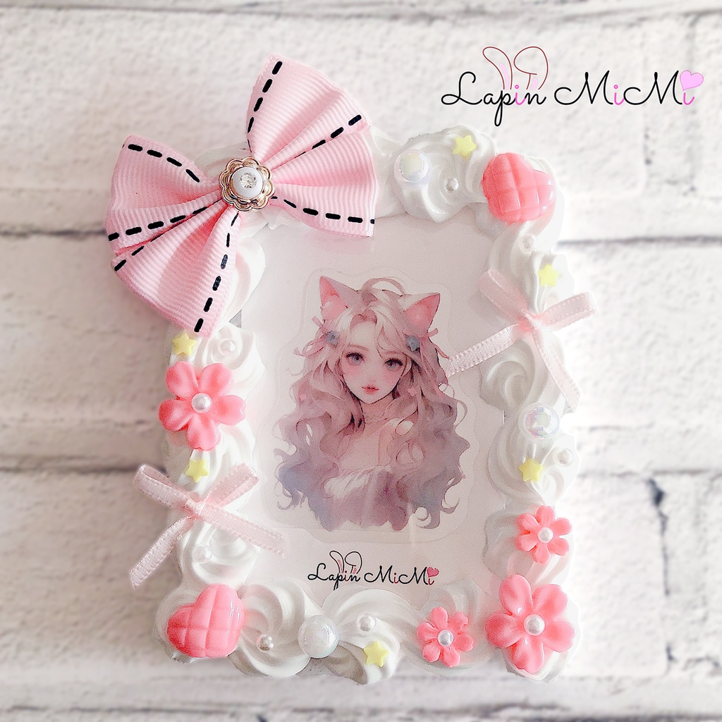 ビッグリボン ピンク ホイップデコ 硬質トレカケース チェキ 花 ふんわり かわいい ケース 白