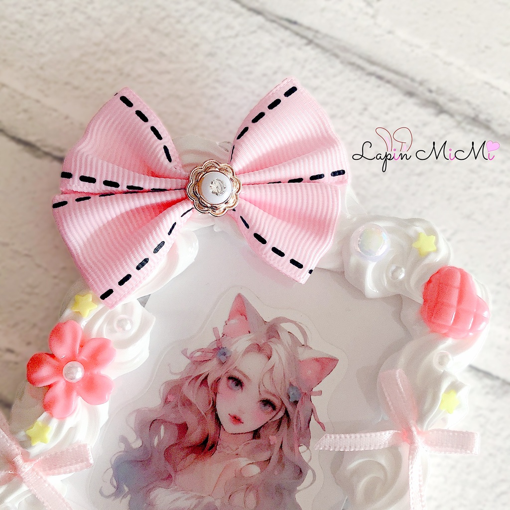 ビッグリボン ピンク ホイップデコ 硬質トレカケース チェキ 花 ふんわり かわいい ケース 白