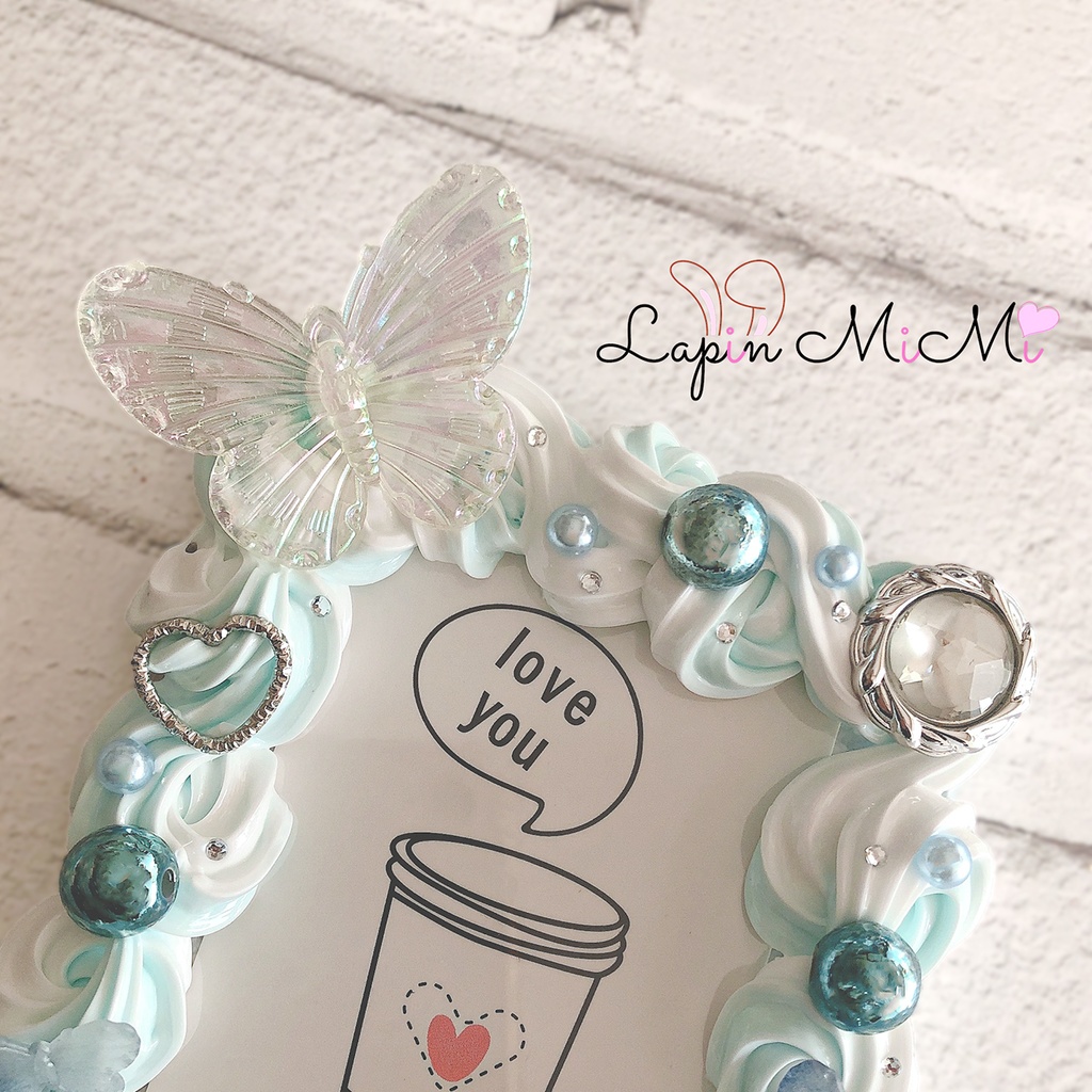 ホイップデコ 硬質トレカケース 白 水色 ツートン 蝶 花 リボン パール 盛り盛り ケース チェキ