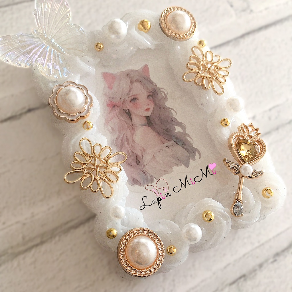 クリア ホイップデコ 硬質トレカケース ゴールド 魔法 スティック 華やか きれいめ 蝶 チェキ ケース