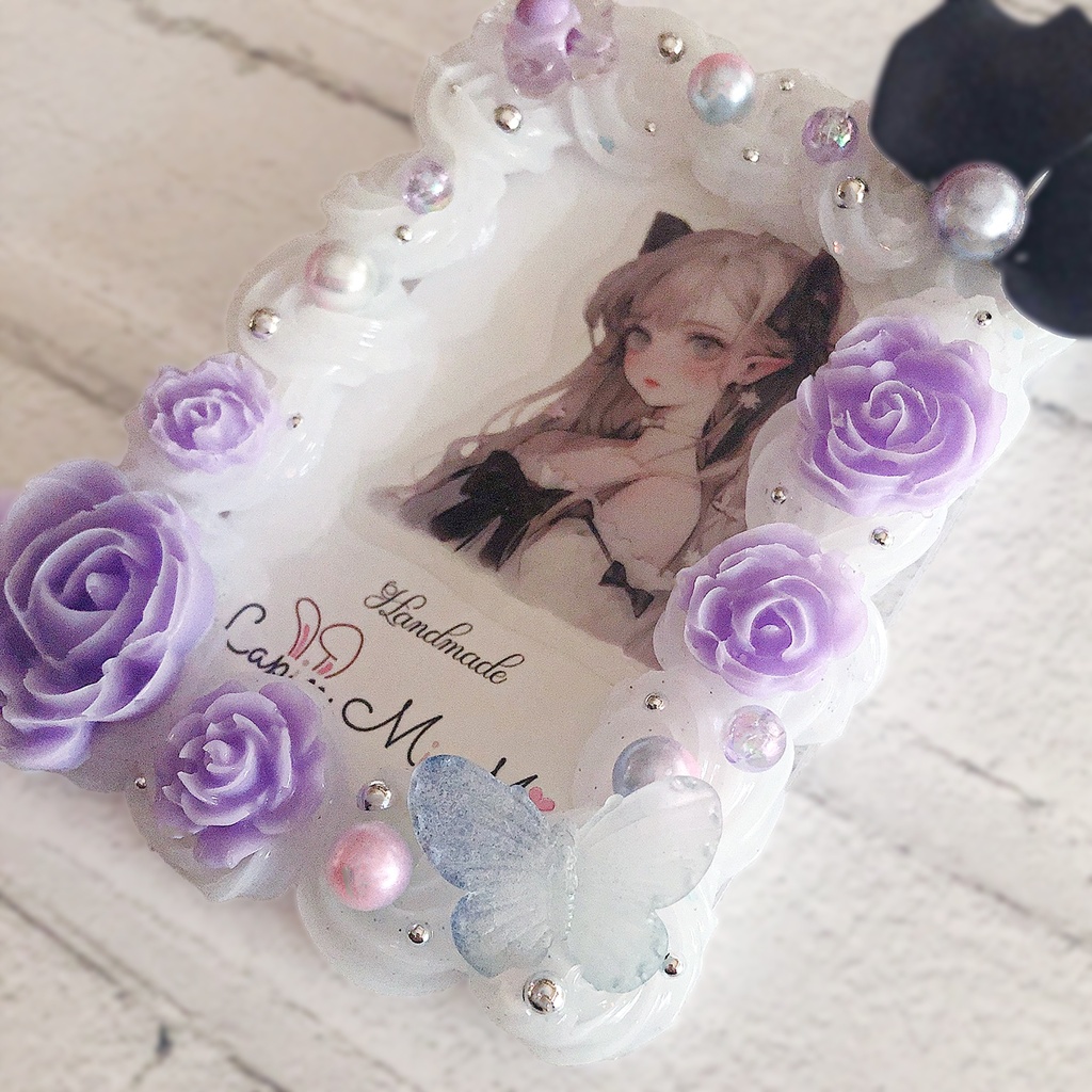 【オーダー受注】パープル 黒 ホイップデコ 硬質トレカケース ゴシック 薔薇 大人可愛い ケース チェキ