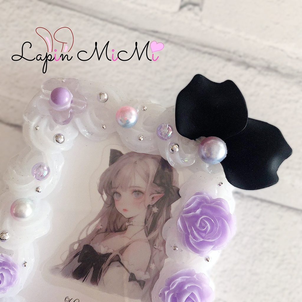 【オーダー受注】パープル 黒 ホイップデコ 硬質トレカケース ゴシック 薔薇 大人可愛い ケース チェキ