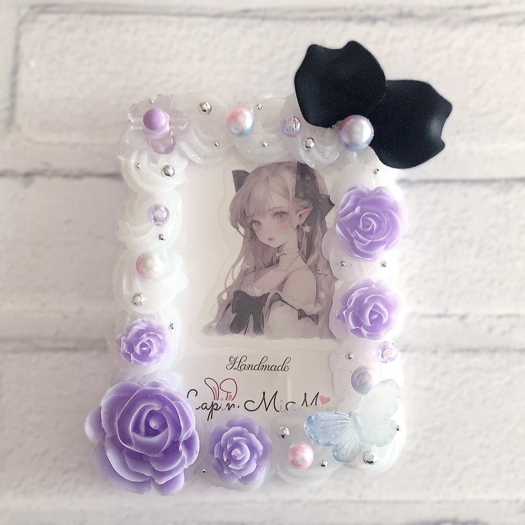 【オーダー受注】パープル 黒 ホイップデコ 硬質トレカケース ゴシック 薔薇 大人可愛い ケース チェキ