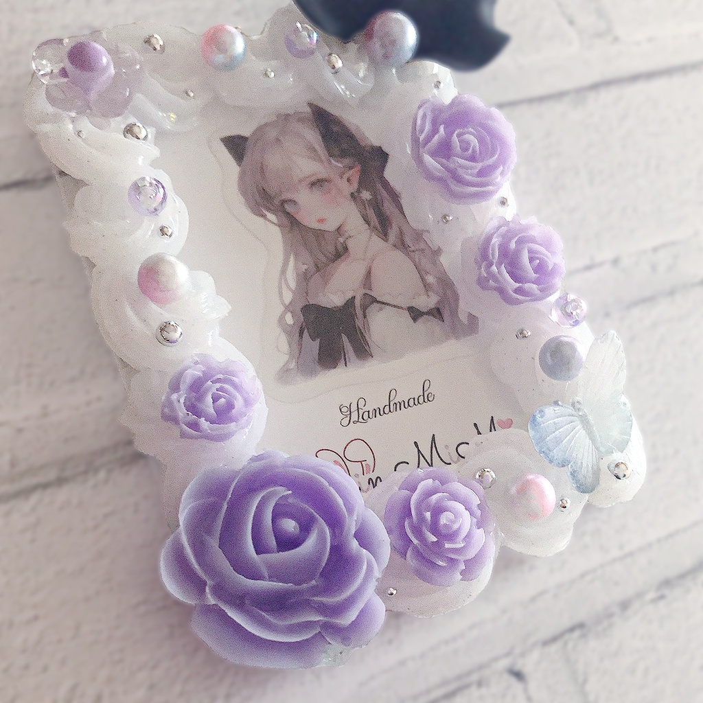 【オーダー受注】パープル 黒 ホイップデコ 硬質トレカケース ゴシック 薔薇 大人可愛い ケース チェキ