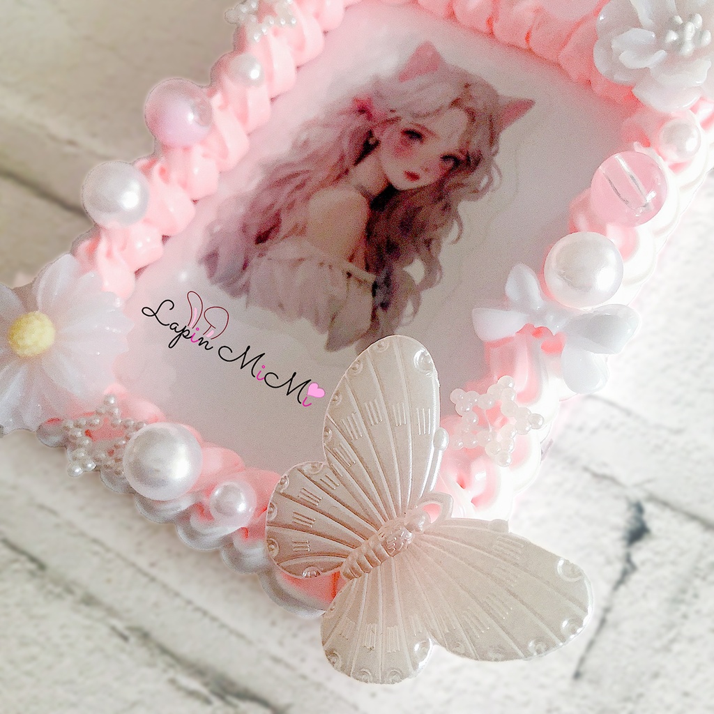 ピンク 白 ツートン ホイップデコ 硬質トレカケース 蝶 リボン 花 大人可愛い ケース チェキ パール