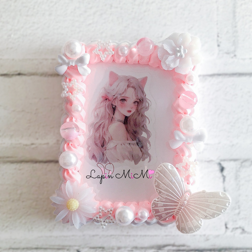 ピンク 白 ツートン ホイップデコ 硬質トレカケース 蝶 リボン 花 大人可愛い ケース チェキ パール