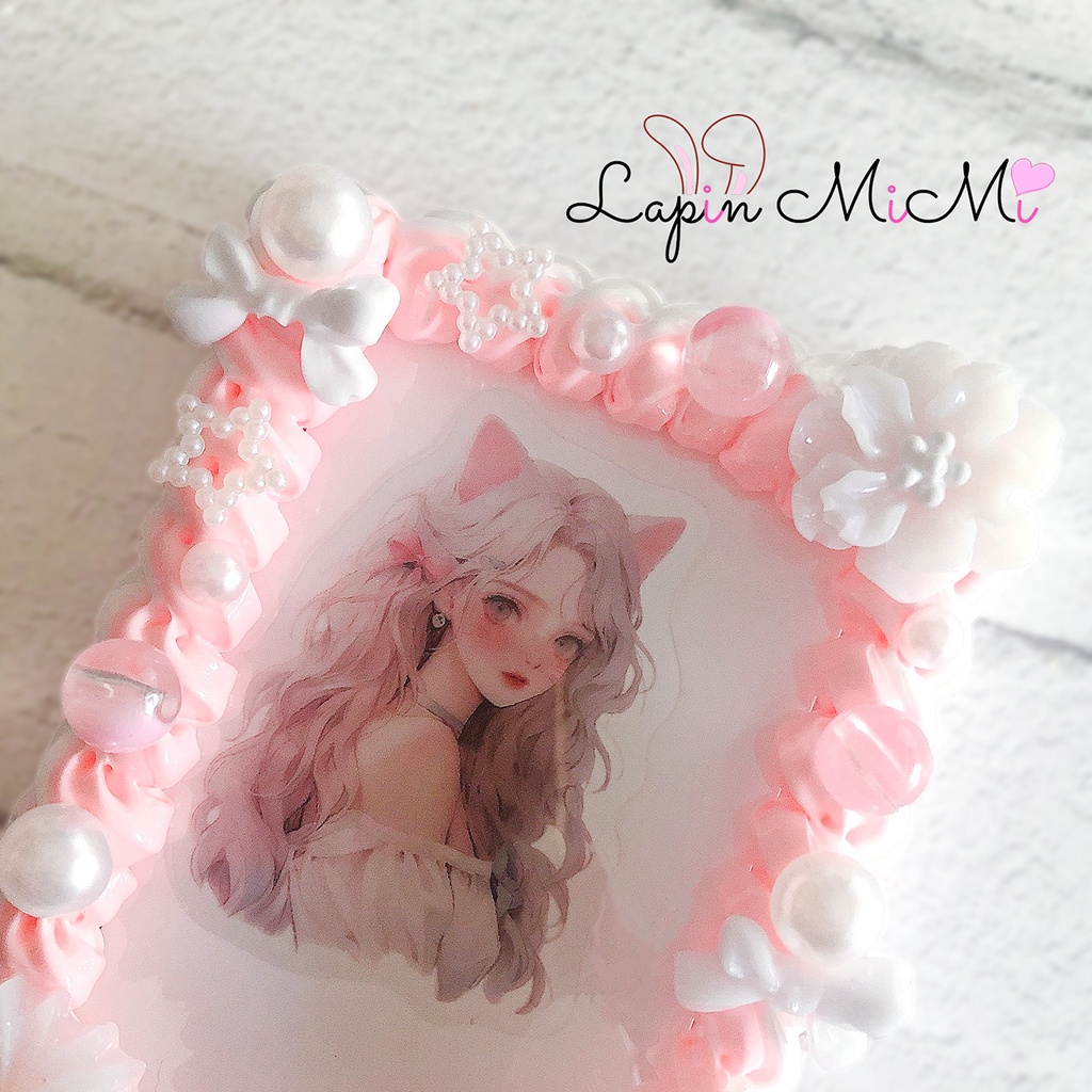 ピンク 白 ツートン ホイップデコ 硬質トレカケース 蝶 リボン 花 大人可愛い ケース チェキ パール