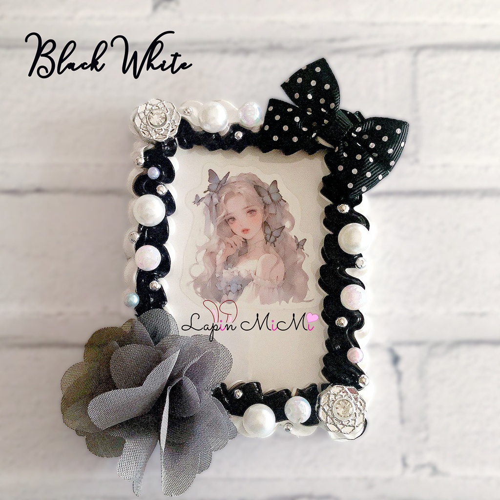 黒 白 モノトーン ホイップデコ 硬質トレカケース チェキ シルバー シフォン グレー 花 大人可愛い ケース