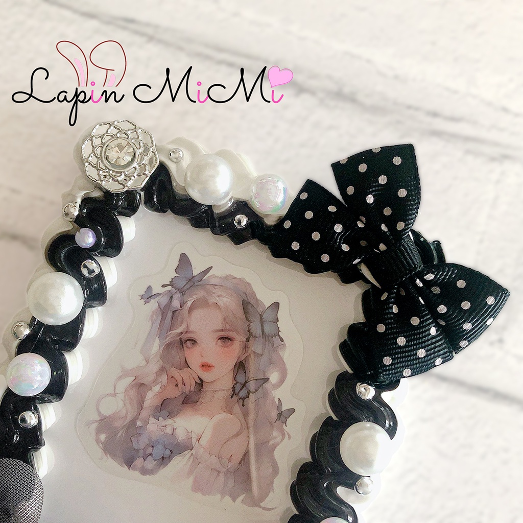 黒 白 モノトーン ホイップデコ 硬質トレカケース チェキ シルバー シフォン グレー 花 大人可愛い ケース