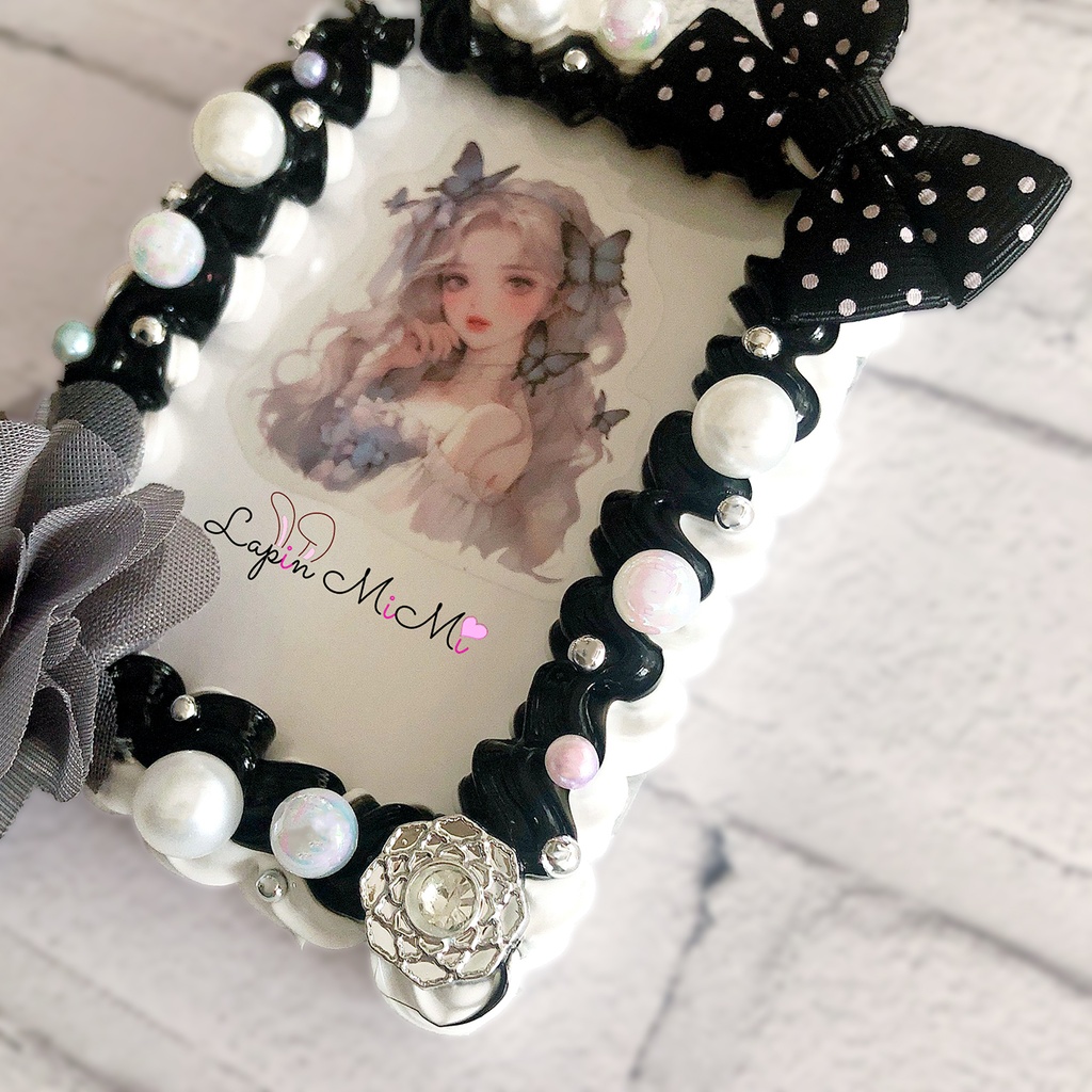 黒 白 モノトーン ホイップデコ 硬質トレカケース チェキ シルバー シフォン グレー 花 大人可愛い ケース