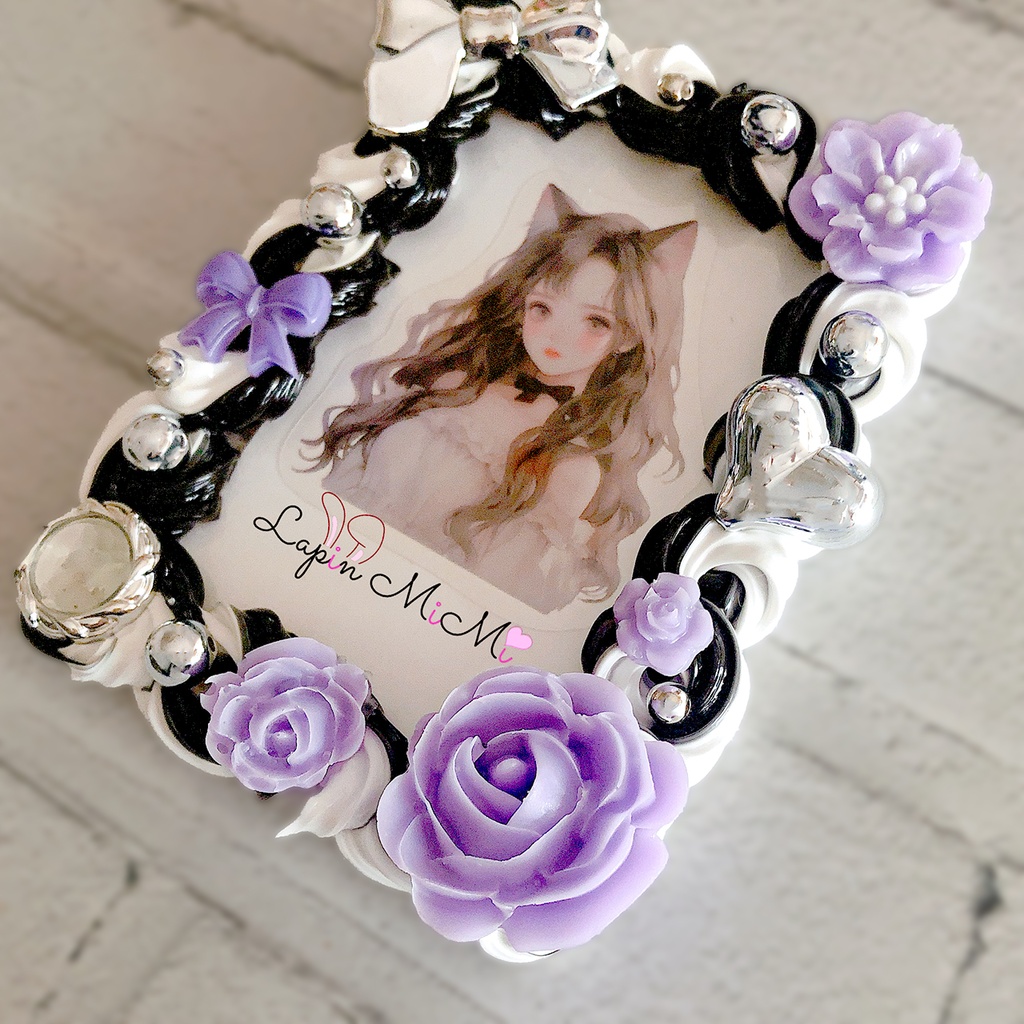 白 黒 ホイップデコ 硬質トレカケース パープル シルバー ゴシック チェキ ケース