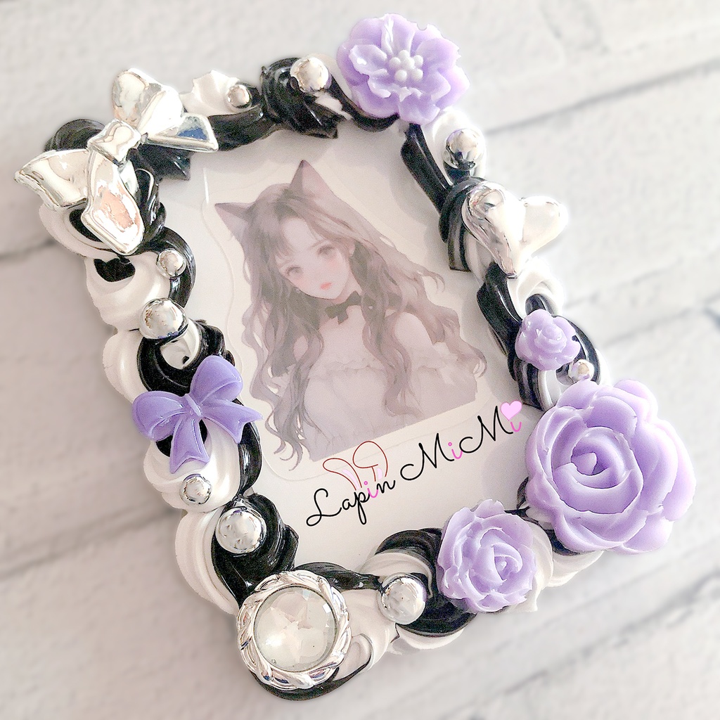 白 黒 ホイップデコ 硬質トレカケース パープル シルバー ゴシック チェキ ケース