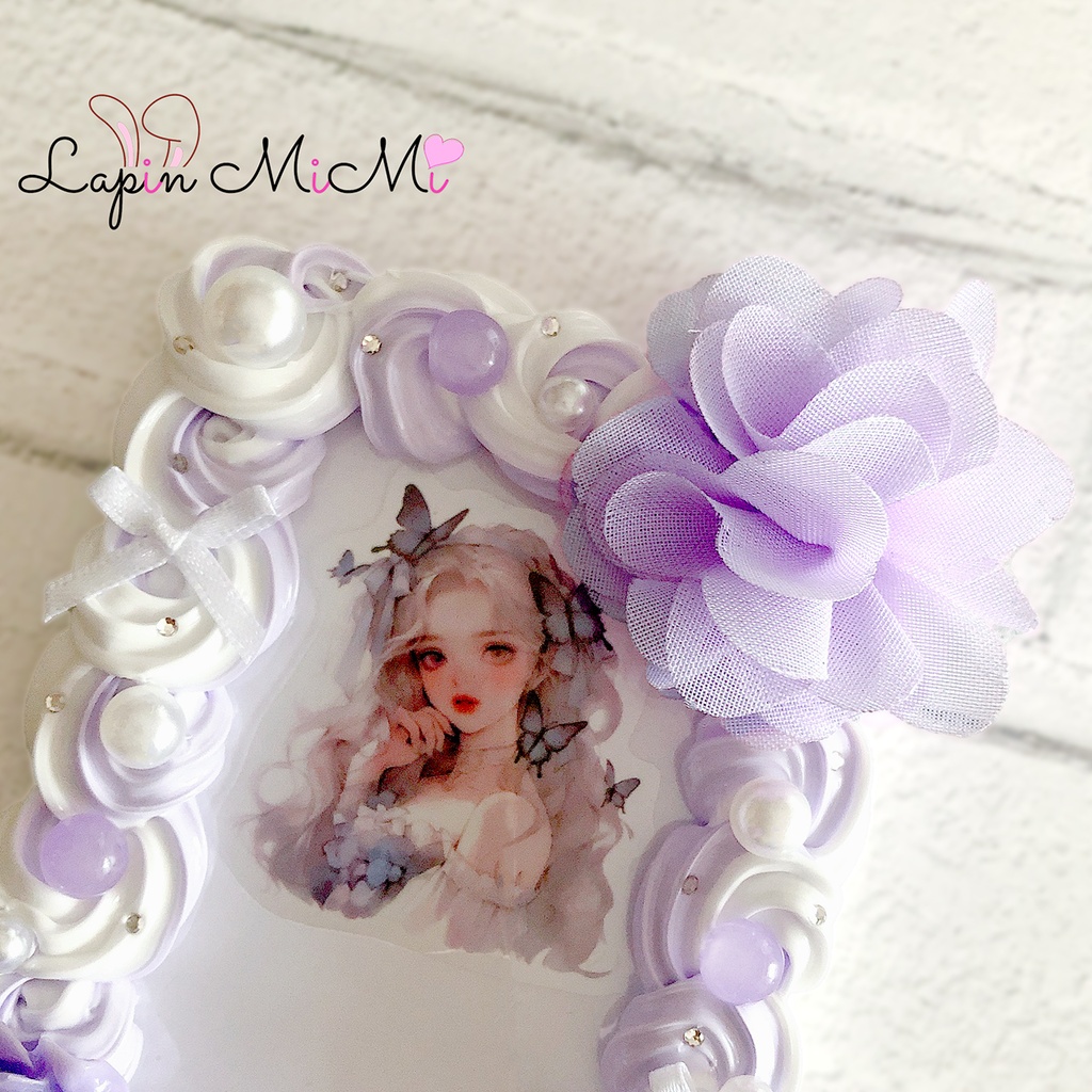 白 紫 ツートン ホイップデコ 硬質トレカケース パープル シフォン フラワー 薔薇 ふんわり チェキ ケース