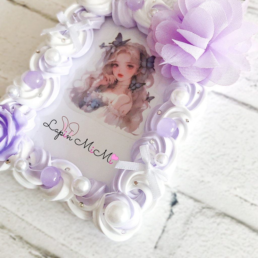 白 紫 ツートン ホイップデコ 硬質トレカケース パープル シフォン フラワー 薔薇 ふんわり チェキ ケース