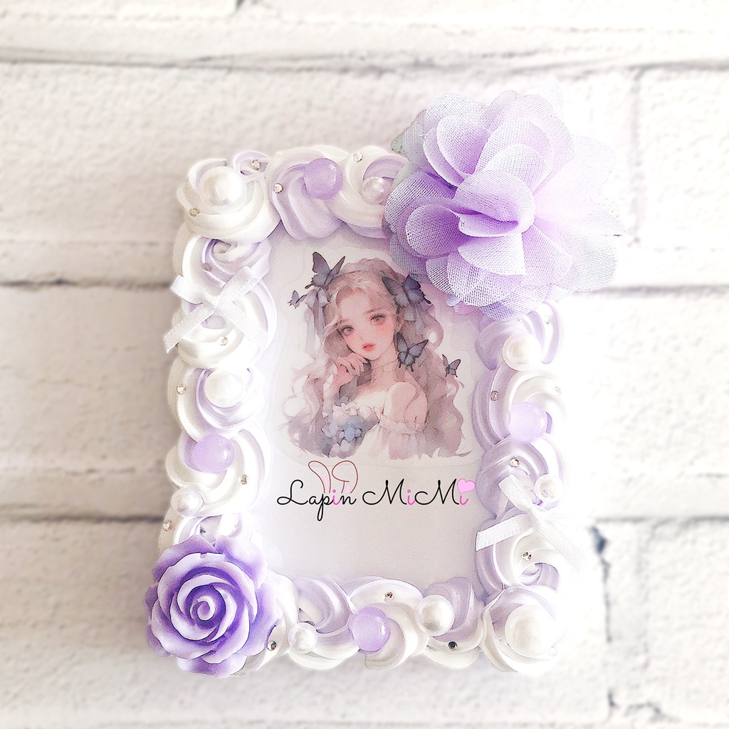 白 紫 ツートン ホイップデコ 硬質トレカケース パープル シフォン フラワー 薔薇 ふんわり チェキ ケース