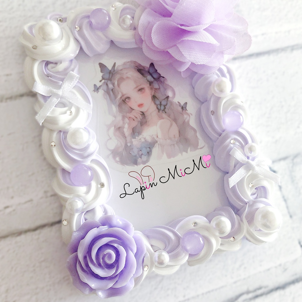 白 紫 ツートン ホイップデコ 硬質トレカケース パープル シフォン フラワー 薔薇 ふんわり チェキ ケース