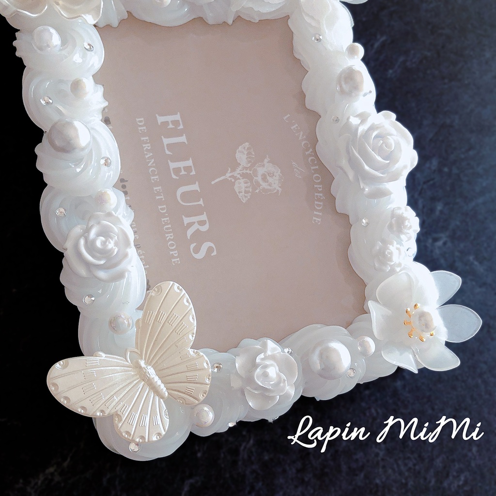 B7 L版 硬質トレカケース ホイップデコ ホワイト 上品 薔薇 蝶 フラワー ハガキ ケース