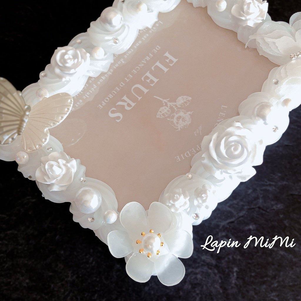 B7 L版 硬質トレカケース ホイップデコ ホワイト 上品 薔薇 蝶 フラワー ハガキ ケース