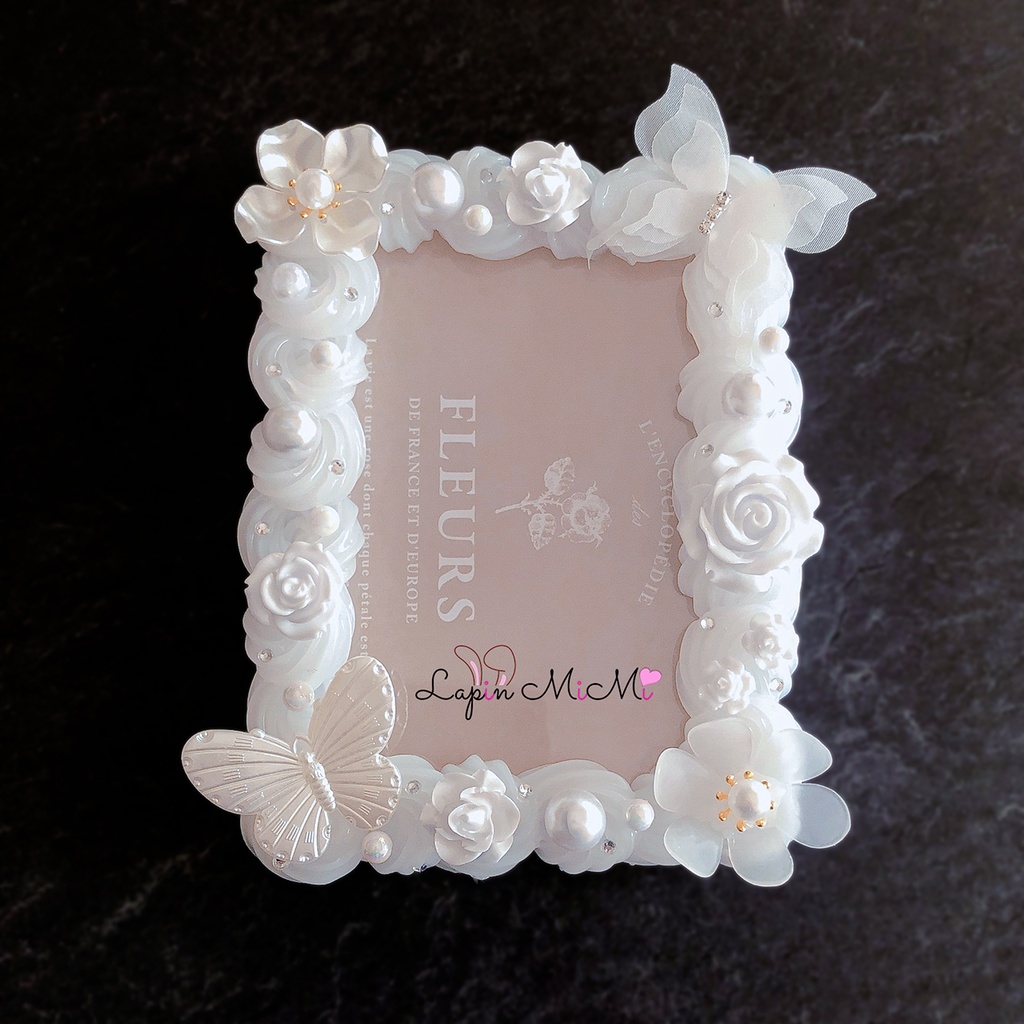 B7 L版 硬質トレカケース ホイップデコ ホワイト 上品 薔薇 蝶 フラワー ハガキ ケース