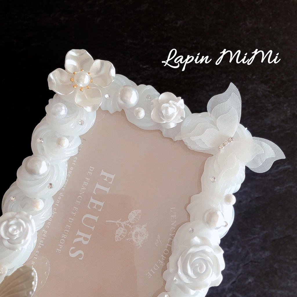 B7 L版 硬質トレカケース ホイップデコ ホワイト 上品 薔薇 蝶 フラワー ハガキ ケース