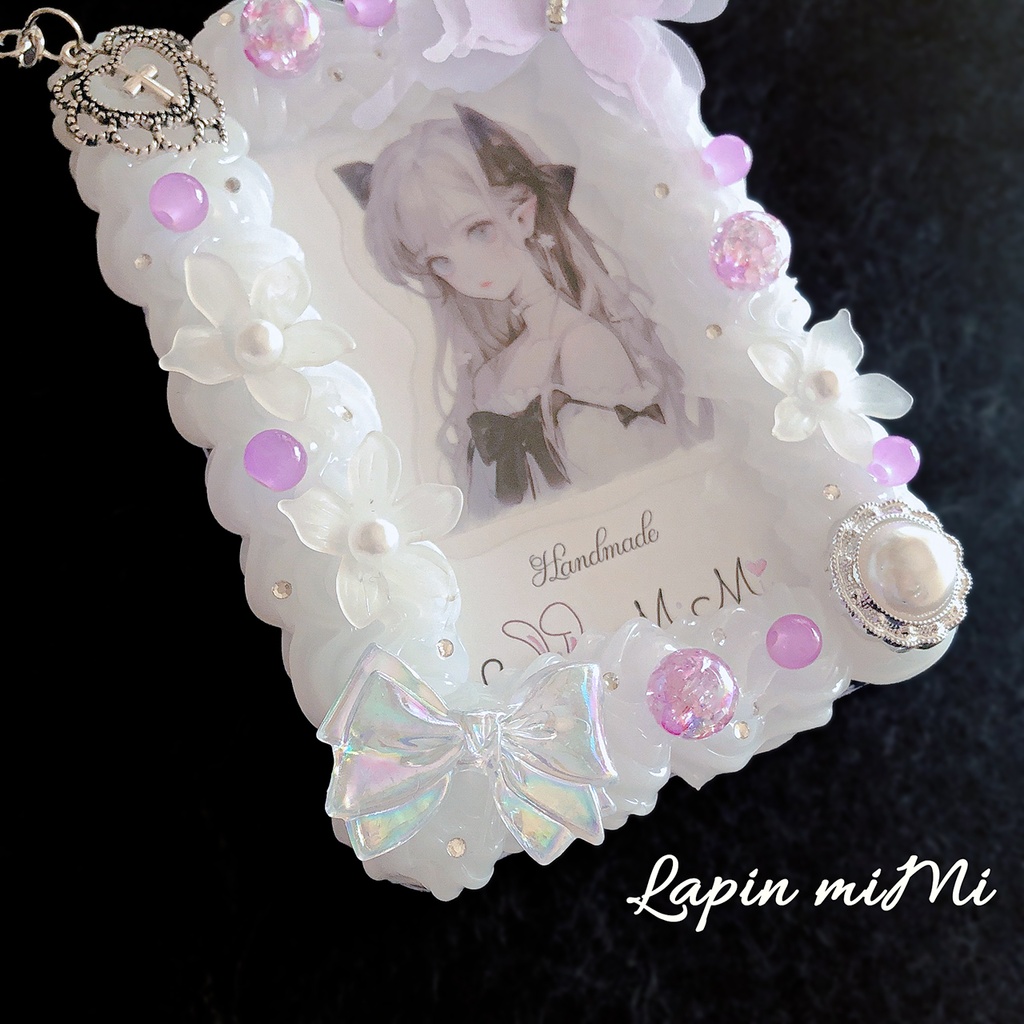 バッグチャーム ホイップデコ 硬質トレカケース パープル シルバー シフォン 上品 カード入れ チェキ ケース