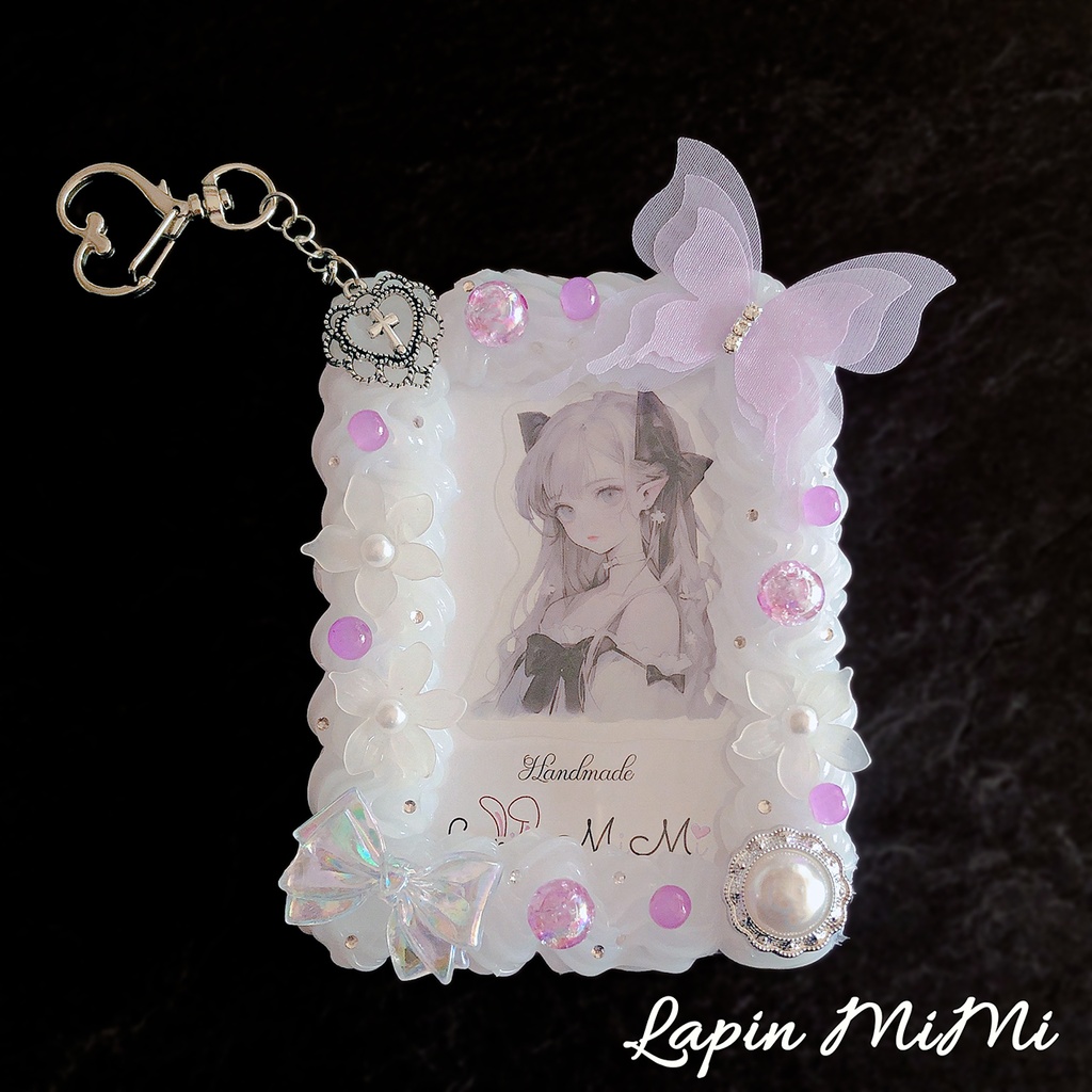 バッグチャーム ホイップデコ 硬質トレカケース パープル シルバー シフォン 上品 カード入れ チェキ ケース