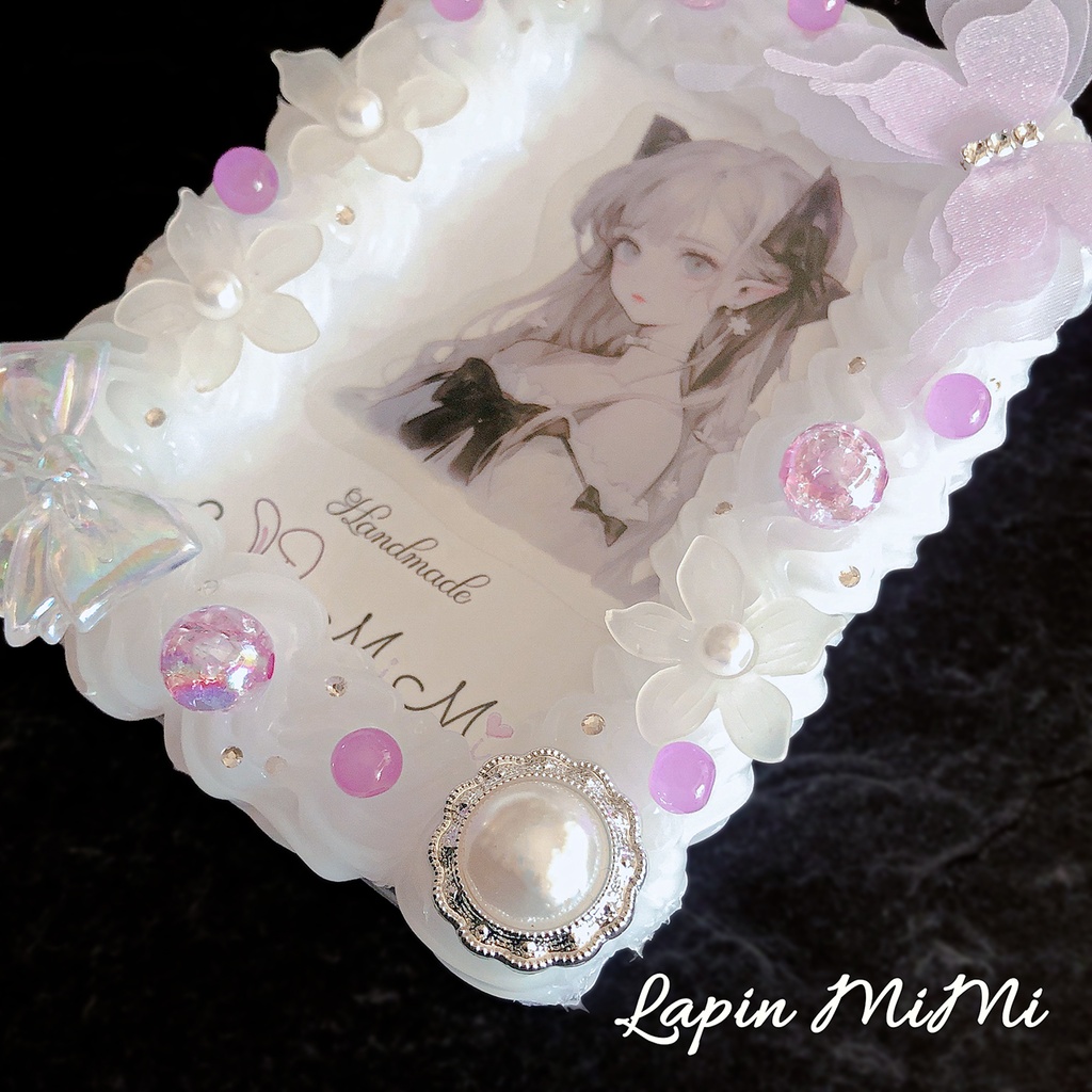 バッグチャーム ホイップデコ 硬質トレカケース パープル シルバー シフォン 上品 カード入れ チェキ ケース